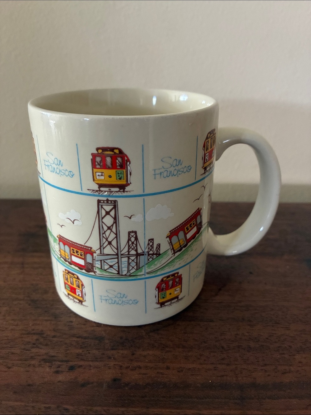 San Francisco Cable Car Trolley Golden Gate Bridge Mug  1980s